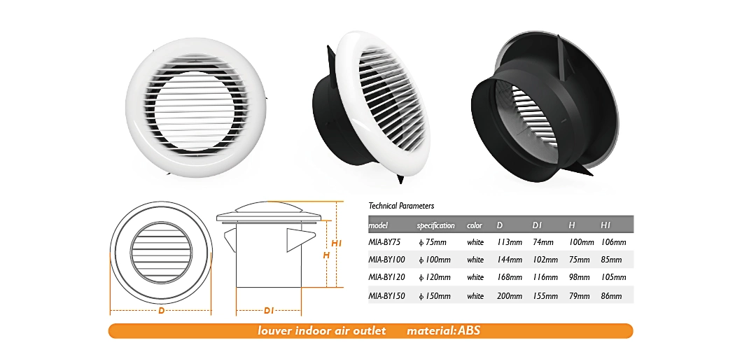 Miaventilation ABS Round Air Conditioning Outlet Adjustable Ceiling Wall Air Diffuser for Heat Recovery Ventilation