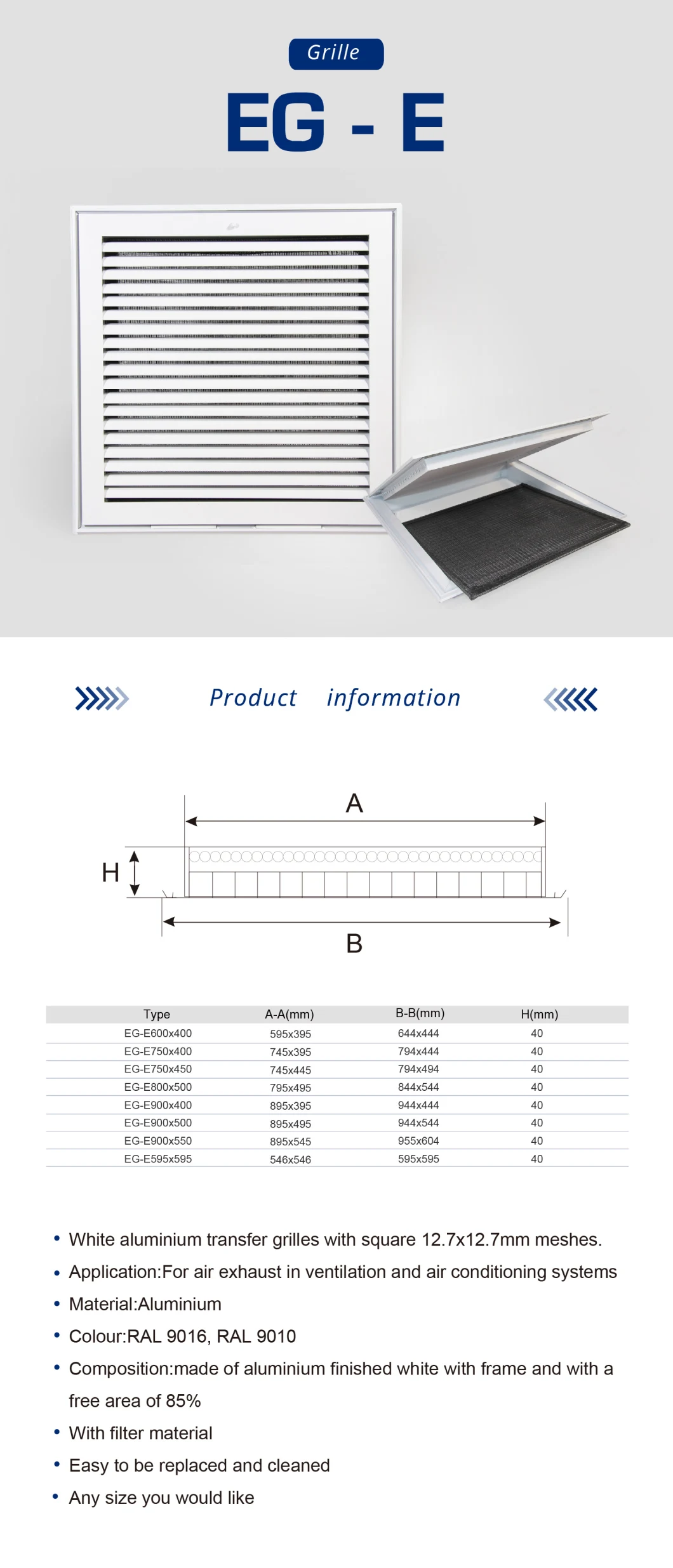 Eg-E White Aluminium Grilles with Filter